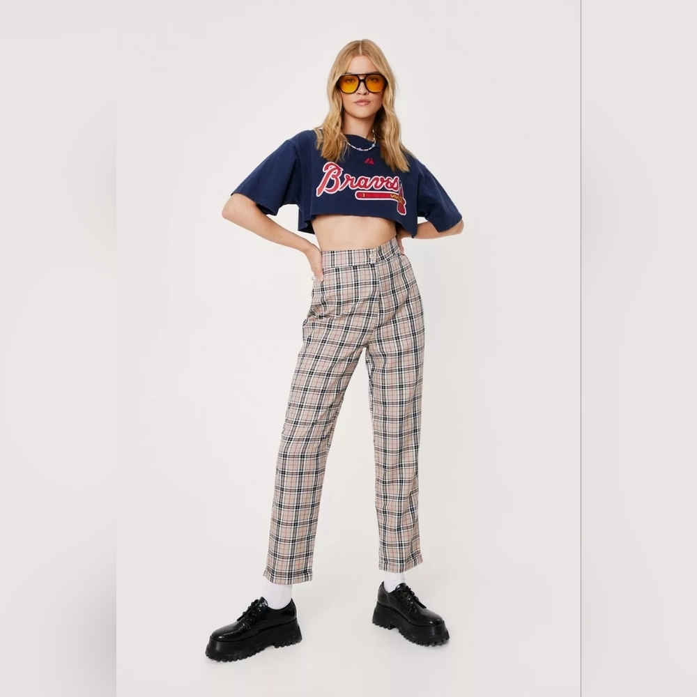 Nasty Gal Plaid Ankle Pants - Black and Cream